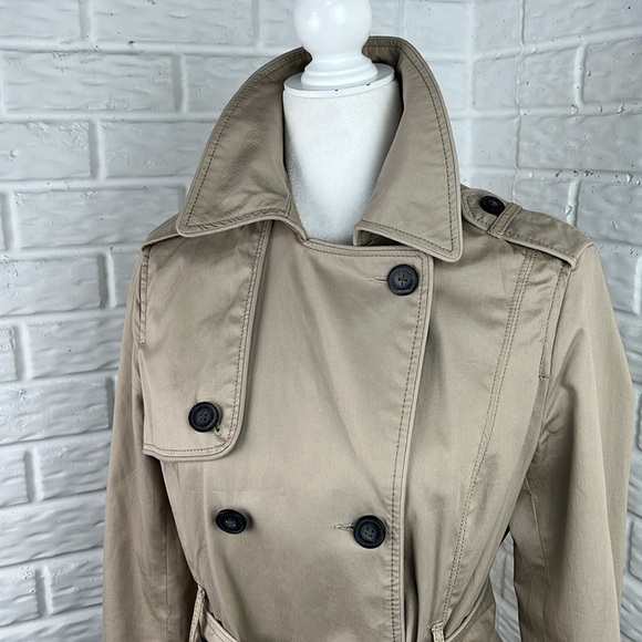 AMERICAN EAGLE OUTFITTERS TRENCH COAT TAN WITH STRIPES 100% Cotton Size Medium - Picture 3 of 16
